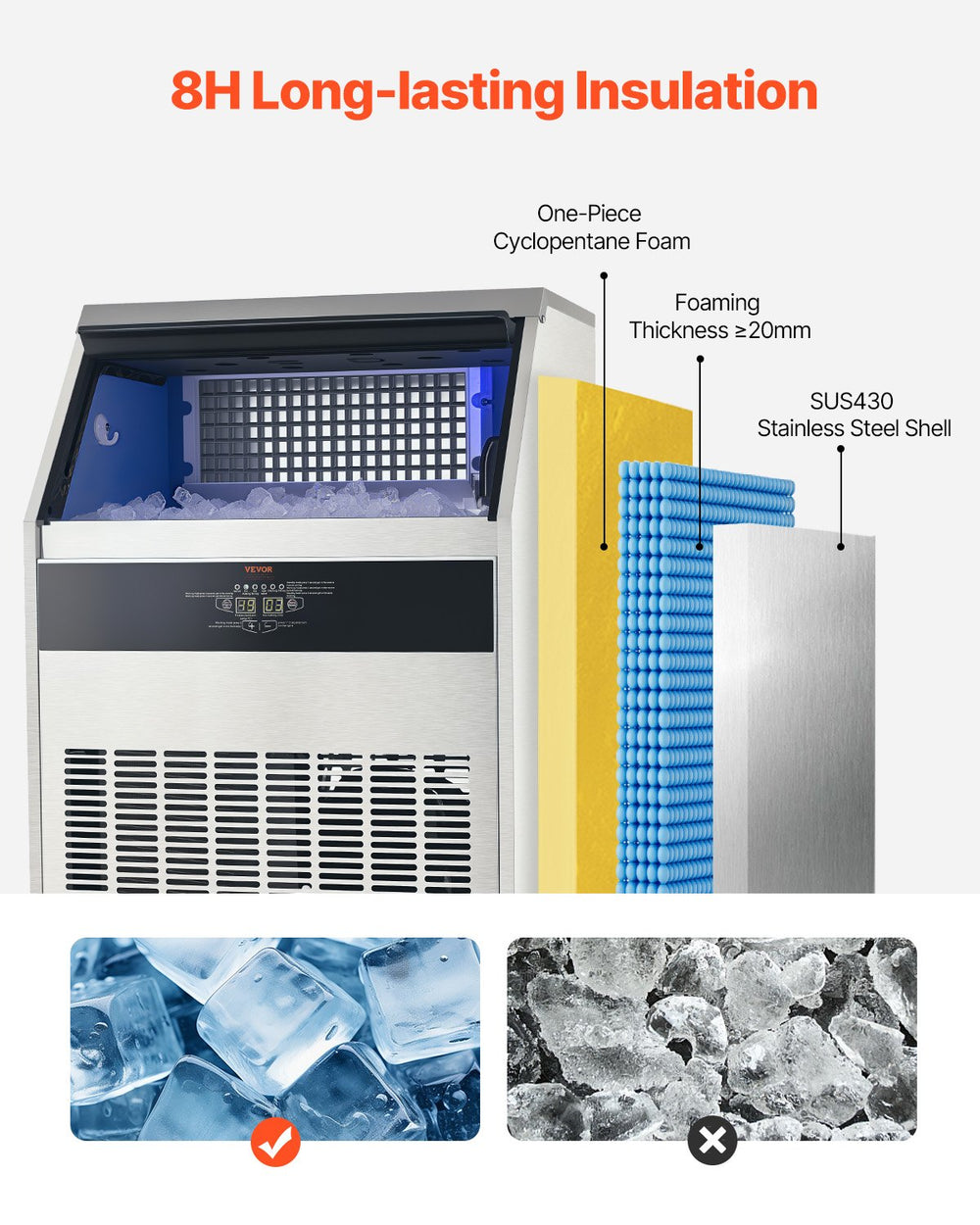 Vevor Commercial Ice Maker Freestanding Cabinet 440Lbs/24Hr with 88 Lbs Storage New