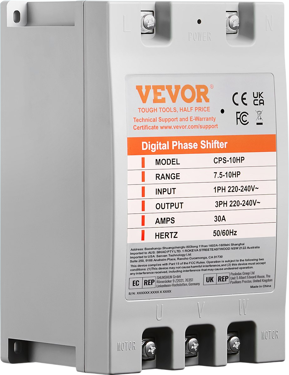 Vevor Digital Phase Converter Single to 3-Phase 10HP 30A 220V New