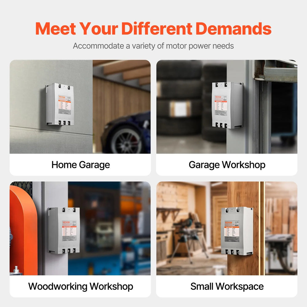 Vevor Digital Phase Shifter Single to 3-Phase Converter 20HP 70A 220V Input/Output New