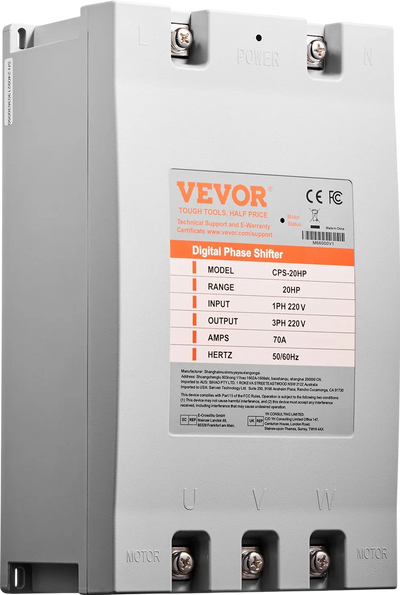 Vevor Digital Phase Shifter Single to 3-Phase Converter 20HP 70A 220V Input/Output New