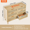 Vevor Rattan Dresser 6 Drawers Natural Wood 43" x 16" x 30" New