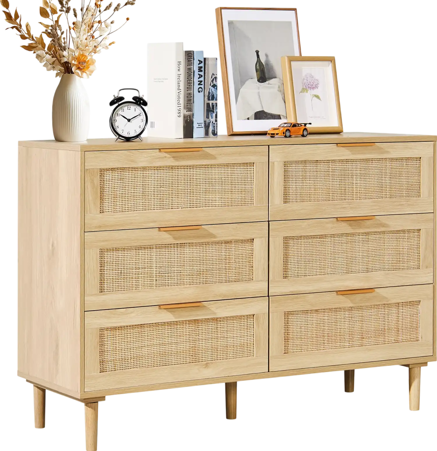 Vevor Rattan Dresser 6 Drawers Natural Wood 43