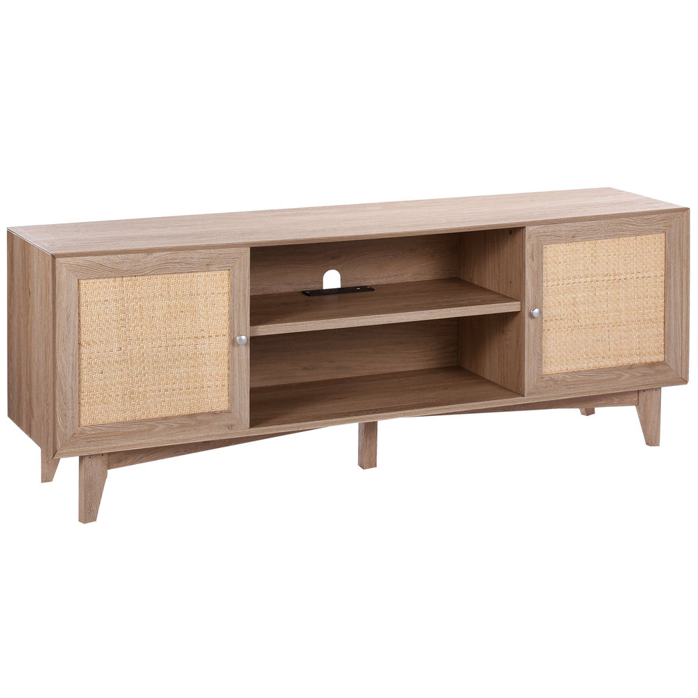 Vevor Rattan TV Stand Mid Century Modern for 75" TV with Built-in Socket and USB Ports New