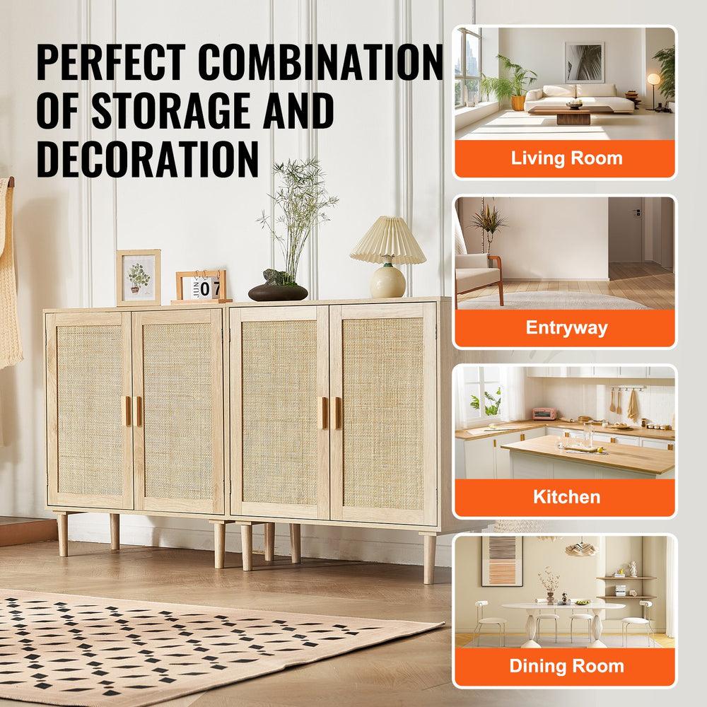 Vevor Rattan Cabinet 31.5" with Magnetic Doors and Adjustable Shelves Set of 2 New