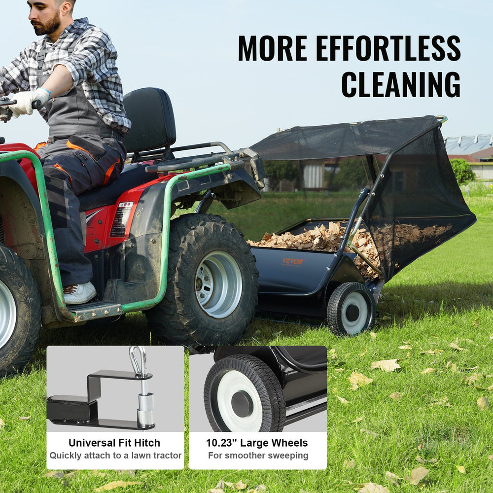 Vevor Lawn Sweeper 50" Tow Behind Leaf Yard Collector 26 Cu.Ft Adjustable New
