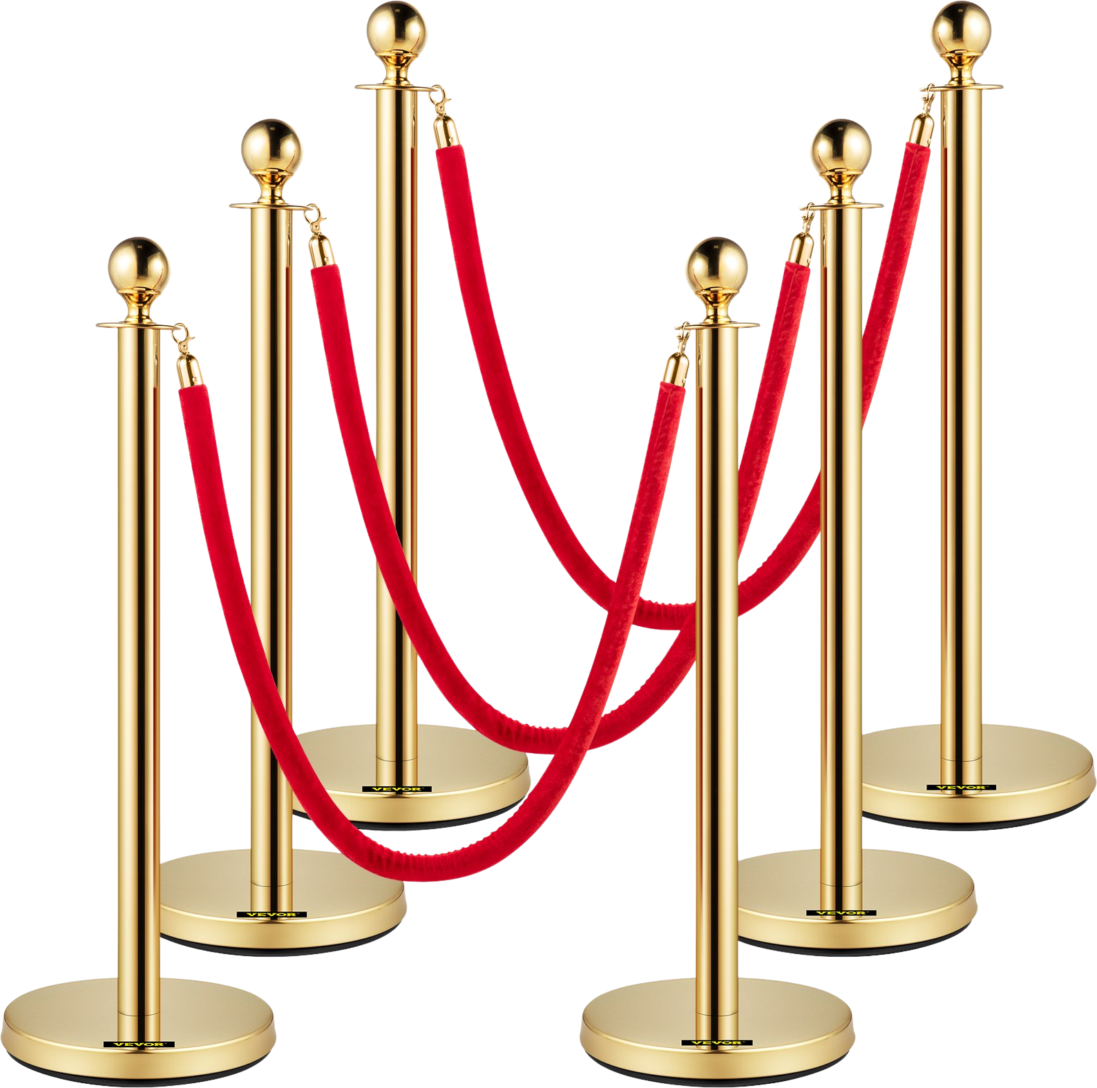 Vevor Stanchion Crowd Control Posts 6 Pcs Gold with Velvet Ropes New