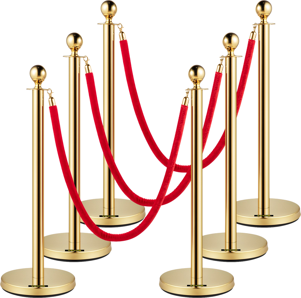 Celvet Rope Barriers Velvet Rope Barriers 6-Pack Stainless Steel Stanchions With Black ...