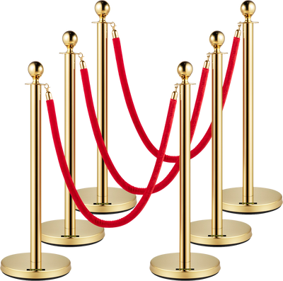 Vevor Stanchion Crowd Control Posts 6 Pcs Gold with Velvet Ropes New