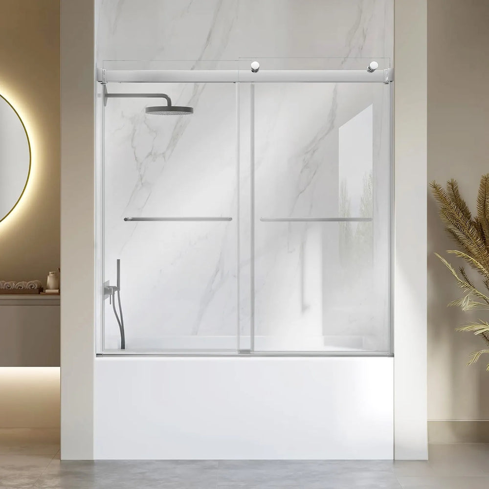 Vevor Bathtub Shower Door Frameless Bypass Sliding 60" x 60" Silver New
