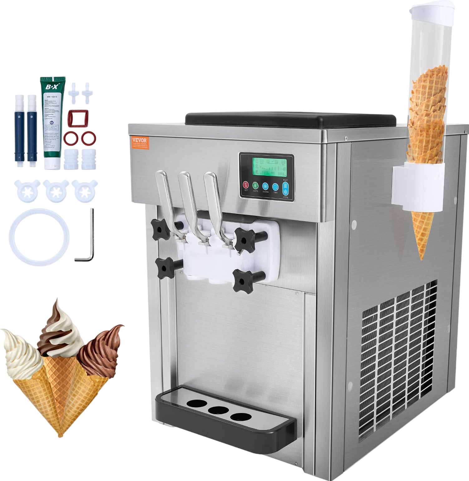 Vevor Commercial Ice Cream Machine 5.3 Gal/H Yield 3-Flavor 2 Hopper 1800W New
