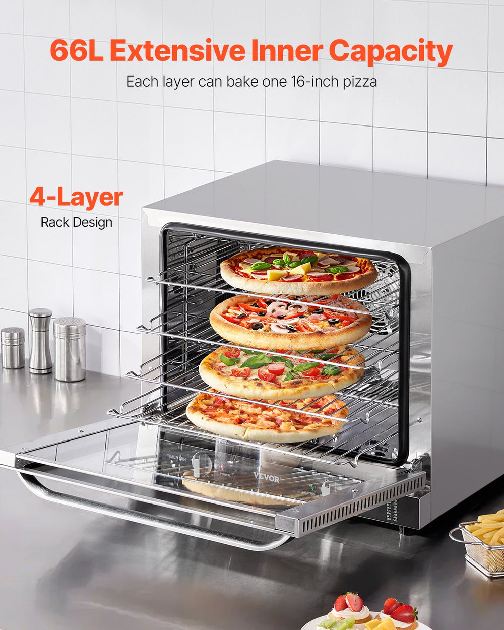 Vevor Countertop Toaster Oven 4 Layers Stainless Steel 2800W New