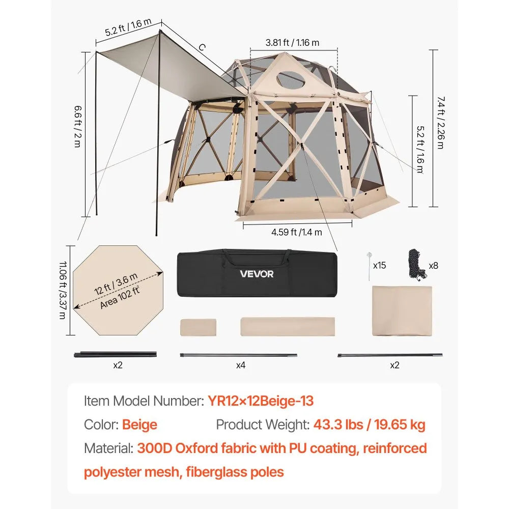 Vevor Pop-up Gazebo Tent 12 x 12 ft. with Removable Top 8-10 Person New