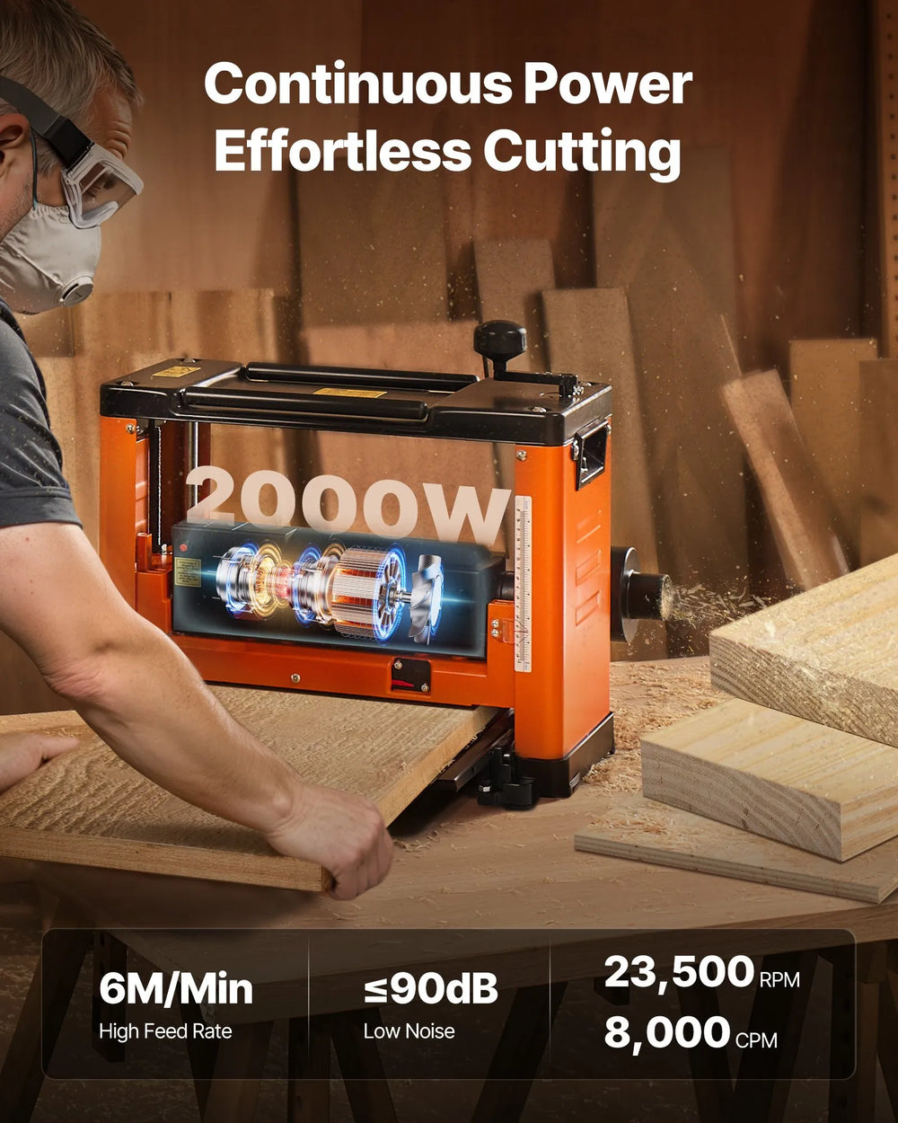 Vevor Wood Thickness Planer 13" Worktable with Spiral-Style Cutterhead 23500 RPM 2000W New