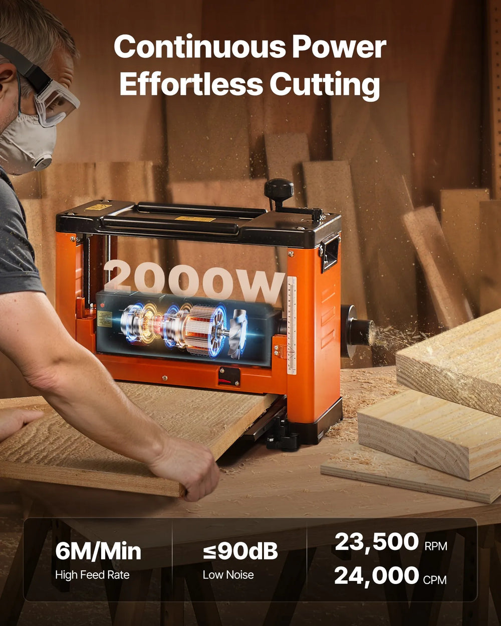 Vevor Wood Thickness Planer 13" Worktable 3 Blade Single Speed 2000W New