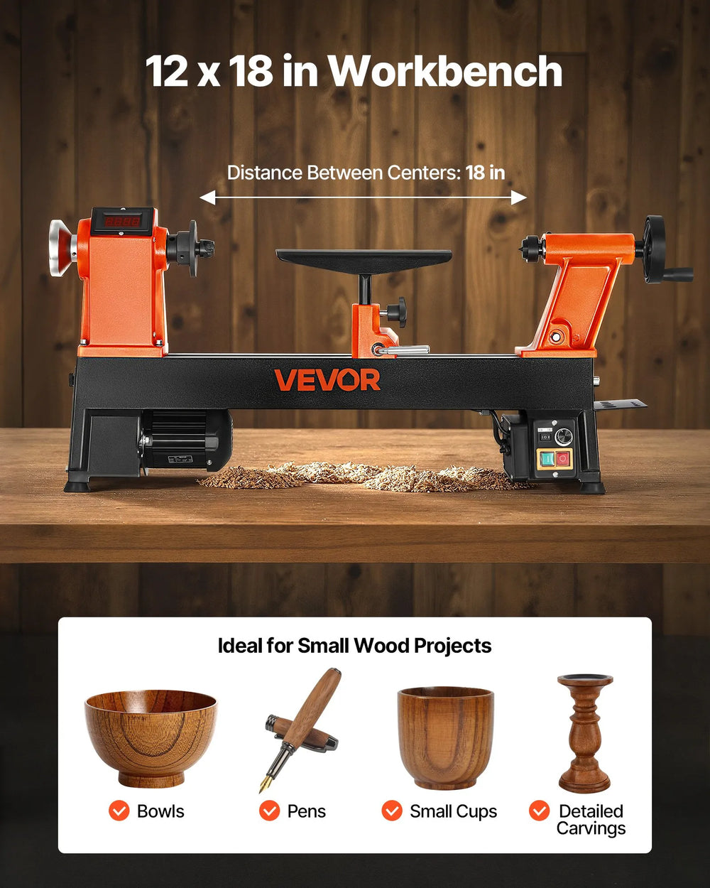Vari Work Bench Vevor Woodworking Lathe 12 x 18 in Workbench 1 HP with 0-3800 RPM Vari ...