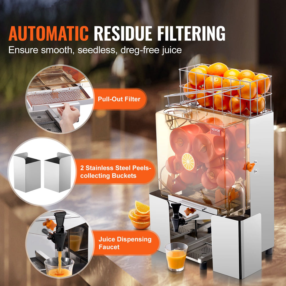 Vevor Commercial Orange Juicer 120W Stainless Steel Auto Feed 20 Oranges Per Minute New