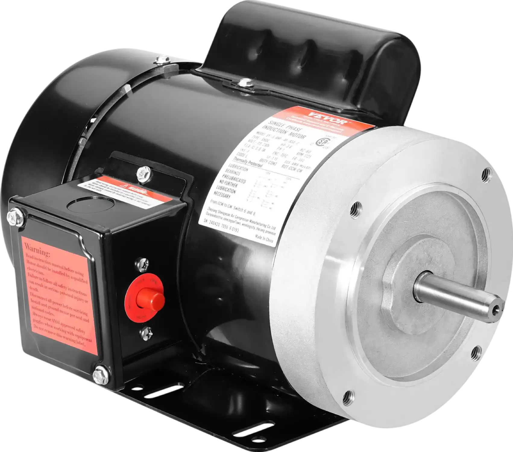 Vevor Single Phase Induction Motor 0.75HP 56C Frame 5/8