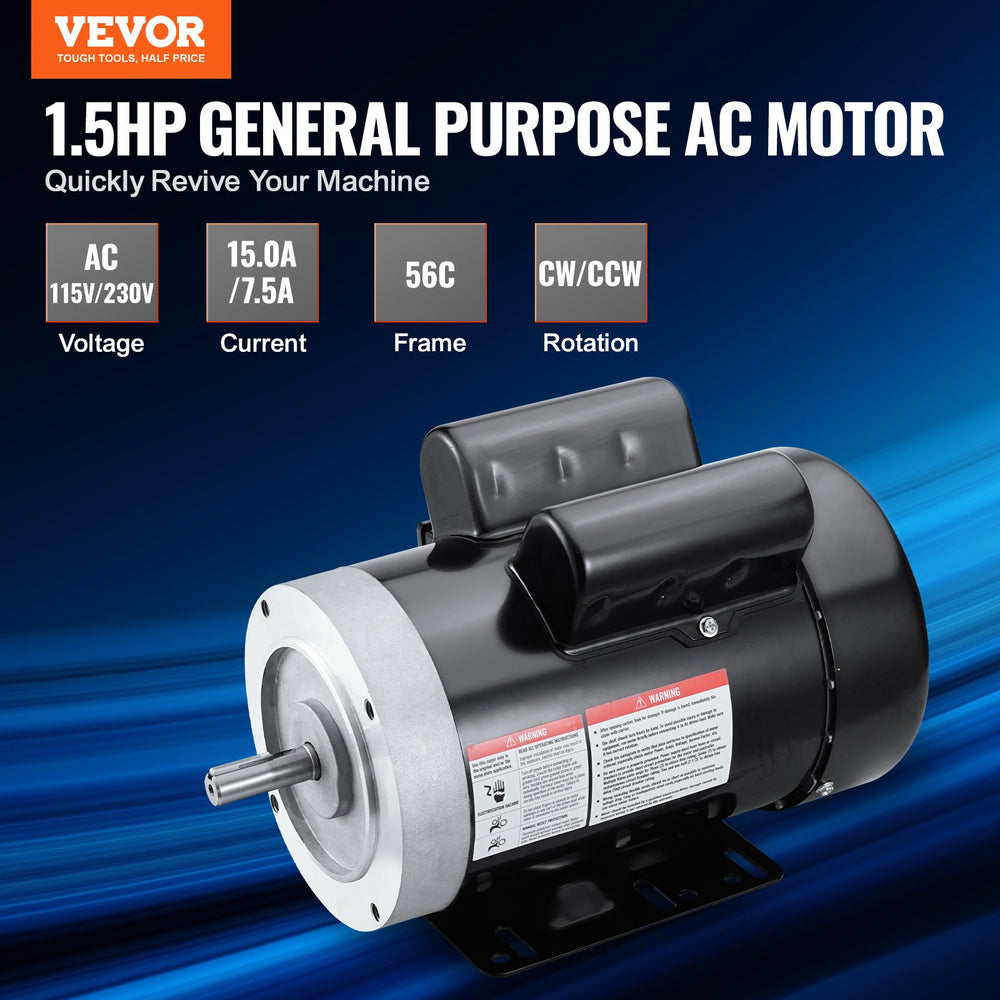 1/2HP 1725RPM 115/230V 5/8" Shaft Diameter CW/CCW TEFC Electric General Purpose Single Phase Motor For Air Compressor Conveyor 4