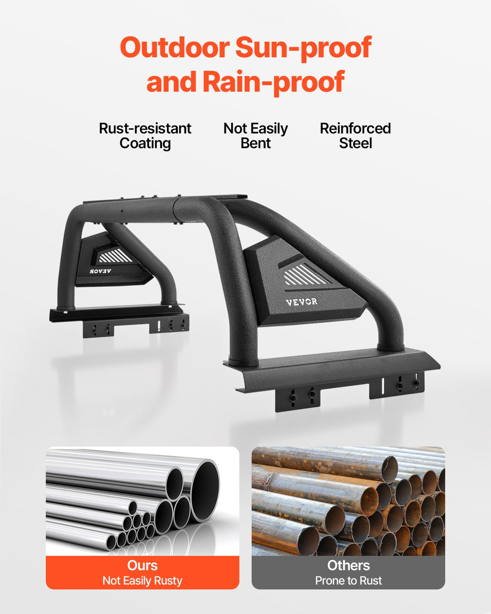 Vevor Truck Bed Roll Bar Universal Chase Rack with Light for Mid-Size Pickup New