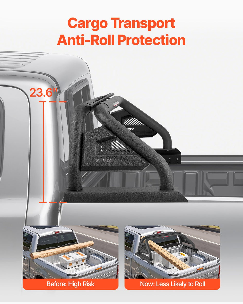 Vevor Truck Bed Roll Bar Universal Chase Rack with Light for Mid-Size Pickup New