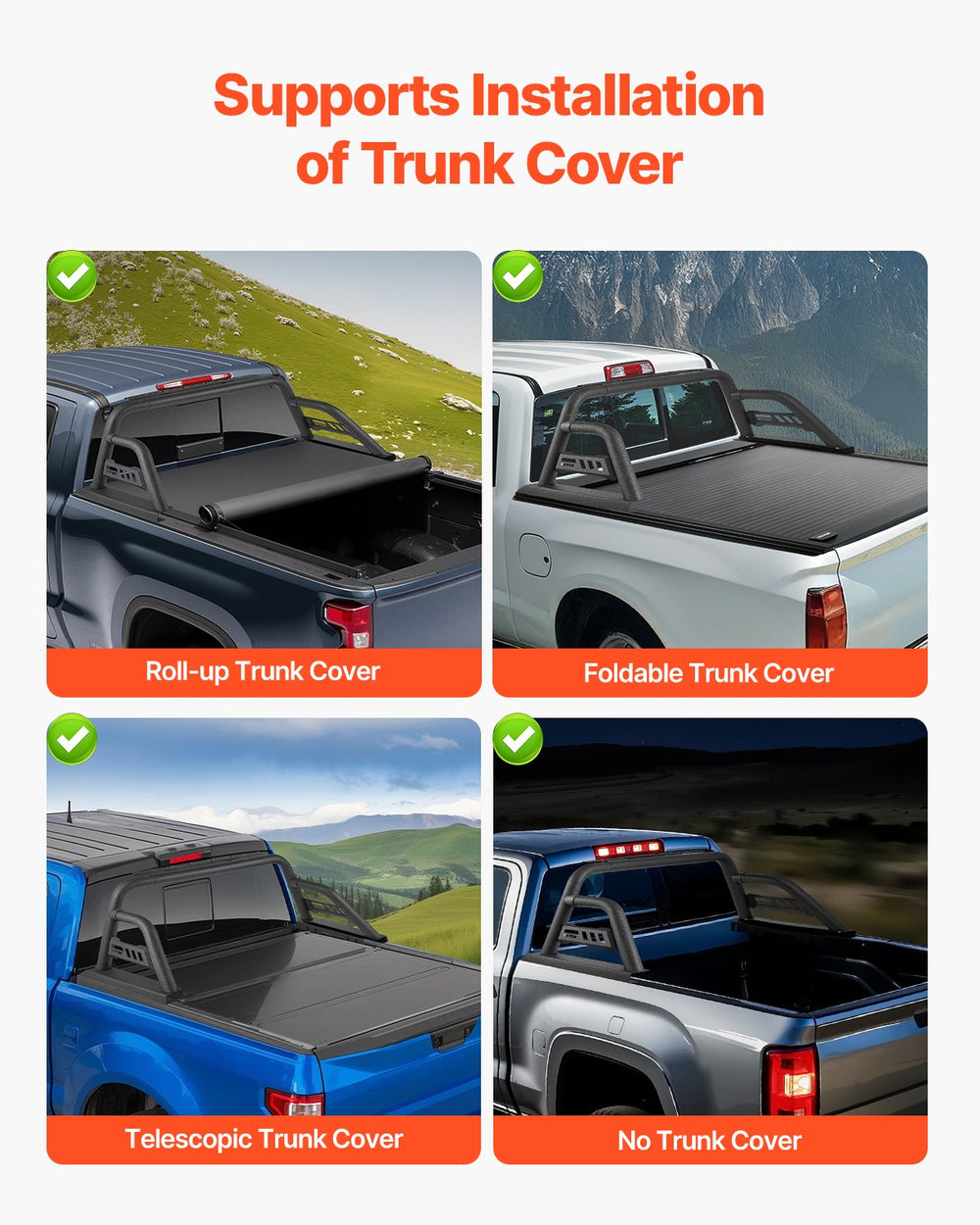 Vevor Truck Bed Roll Bar Universal Chase Rack for Full Size Pickup Carbon Steel New