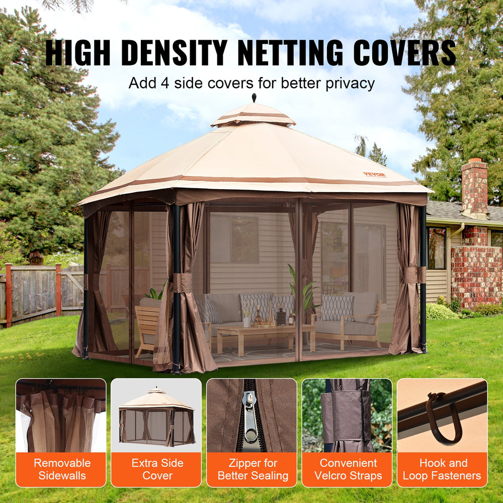 Vevor Patio Gazebo 10x13 FT with Mosquito Netting Metal Frame for 10-12 People New