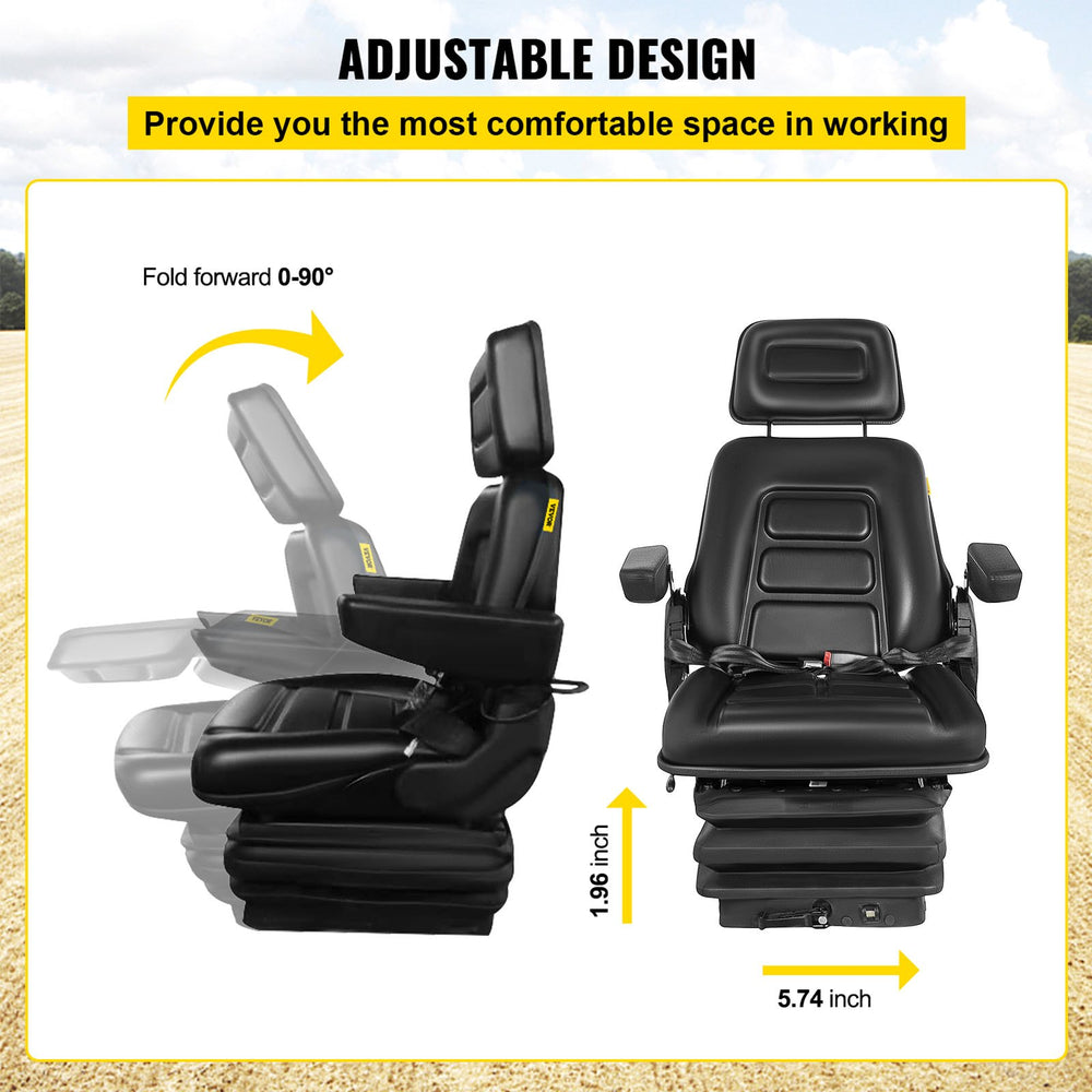 Vevor Suspension Seat for Forklift & Tractor Adjustable Backrest Headrest Armrest New
