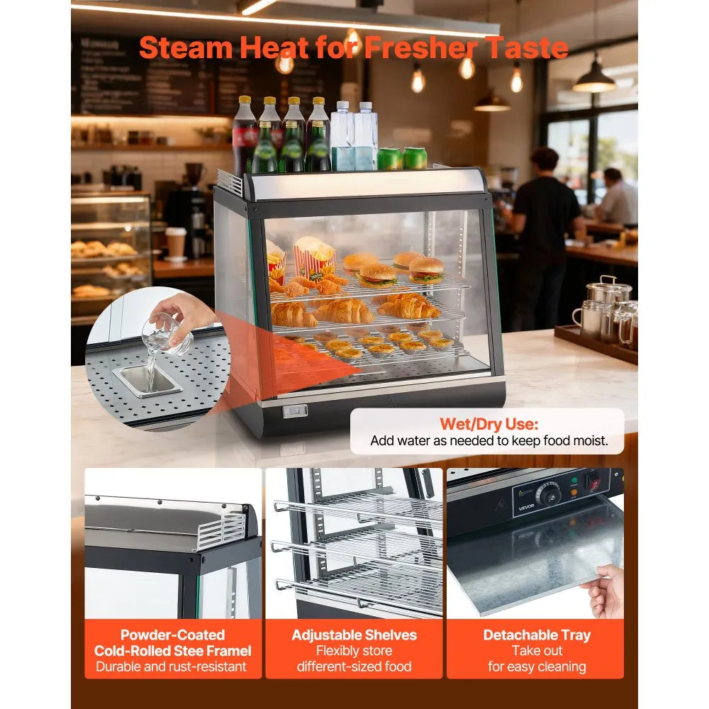 Vevor Food Warmer Commercial Display 3-Tier with Adjustable Shelves LED Light 1200W New
