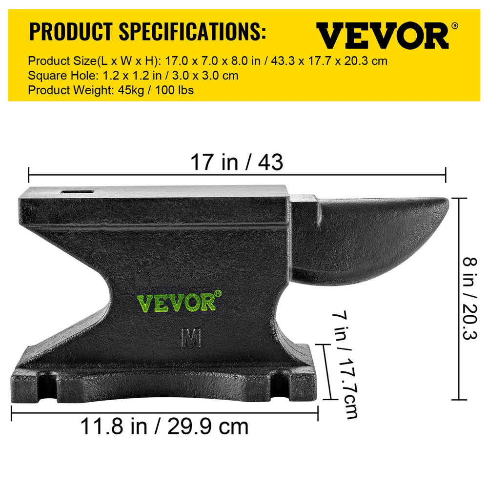 Vevor Cast Iron Anvil 100 Lbs. Single Horn with 10.4" x 5" Countertop Stable Base New