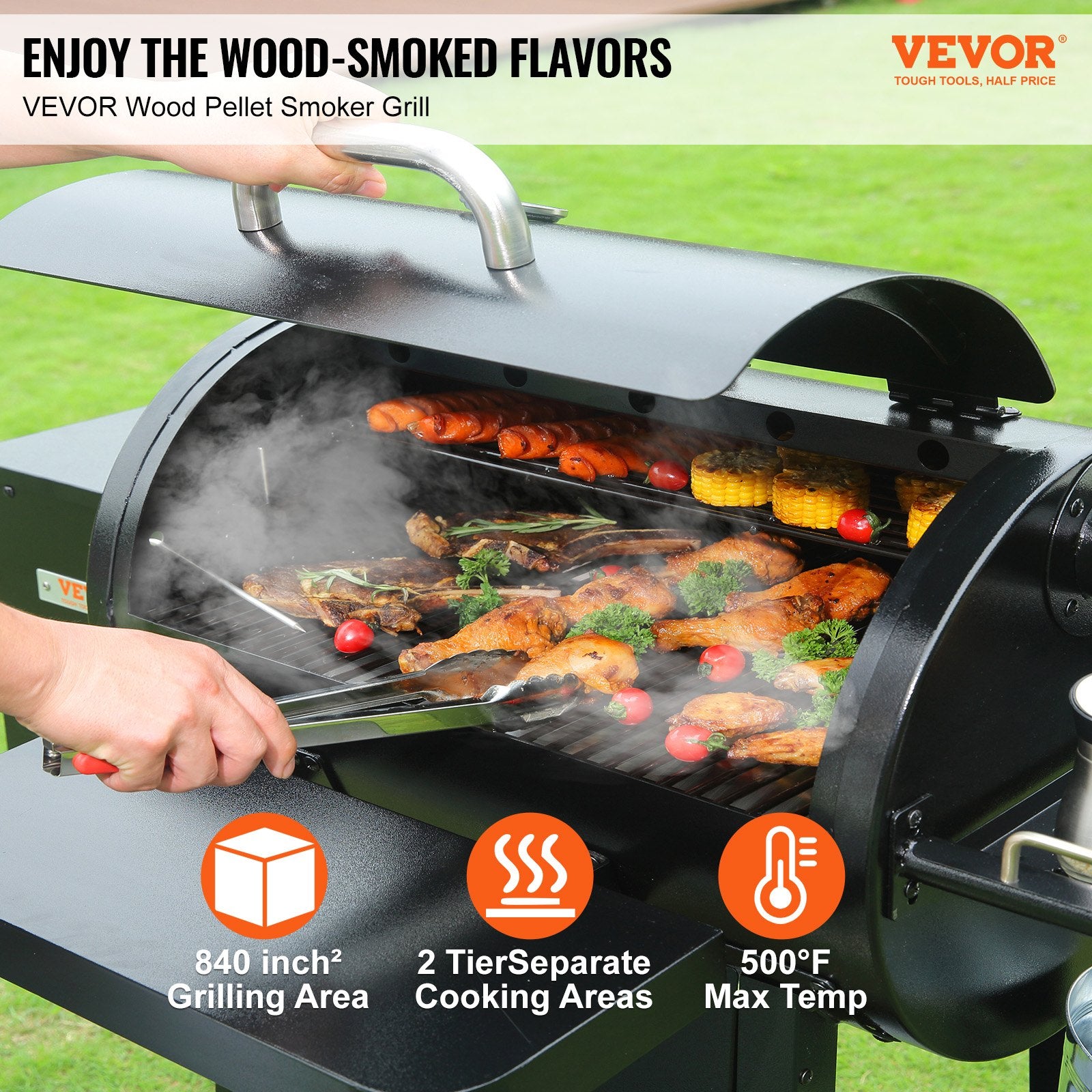 Vevor Portable Wood Pellet Smoker Grill 62 with PID Temperature Contr FactoryPure