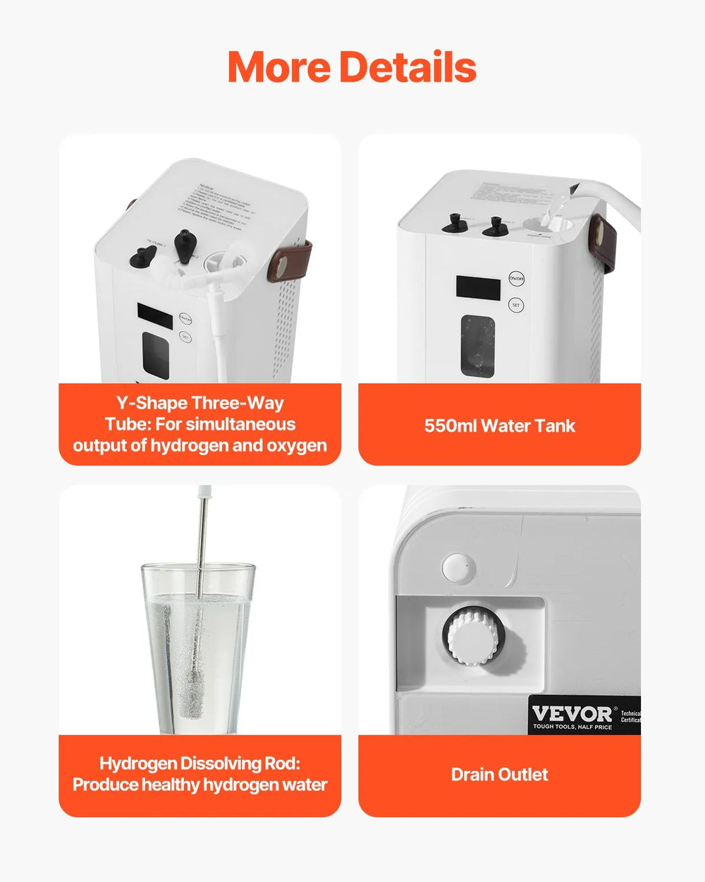 Vevor Hydrogen Inhalation Machine 99.99% High Purity 450ml/min 3-Ports New