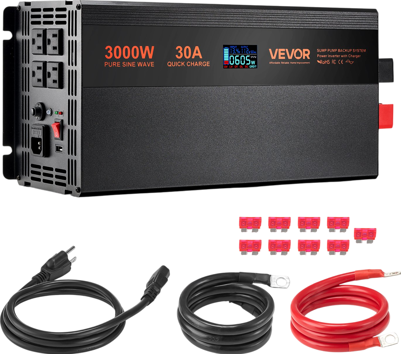 Vevor Battery Backup System 3000W LCD Auto Switches to Battery Inverter New