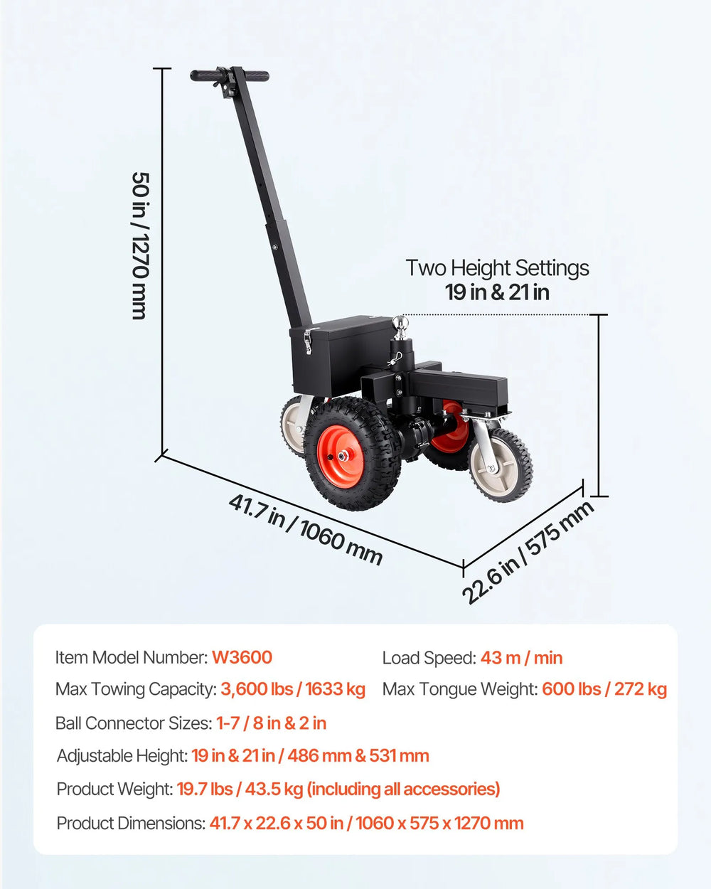 Vevor Electric Trailer Dolly 3,600 lbs. Max Trailer Weight DC 24V 800W with Two Hitch Balls New