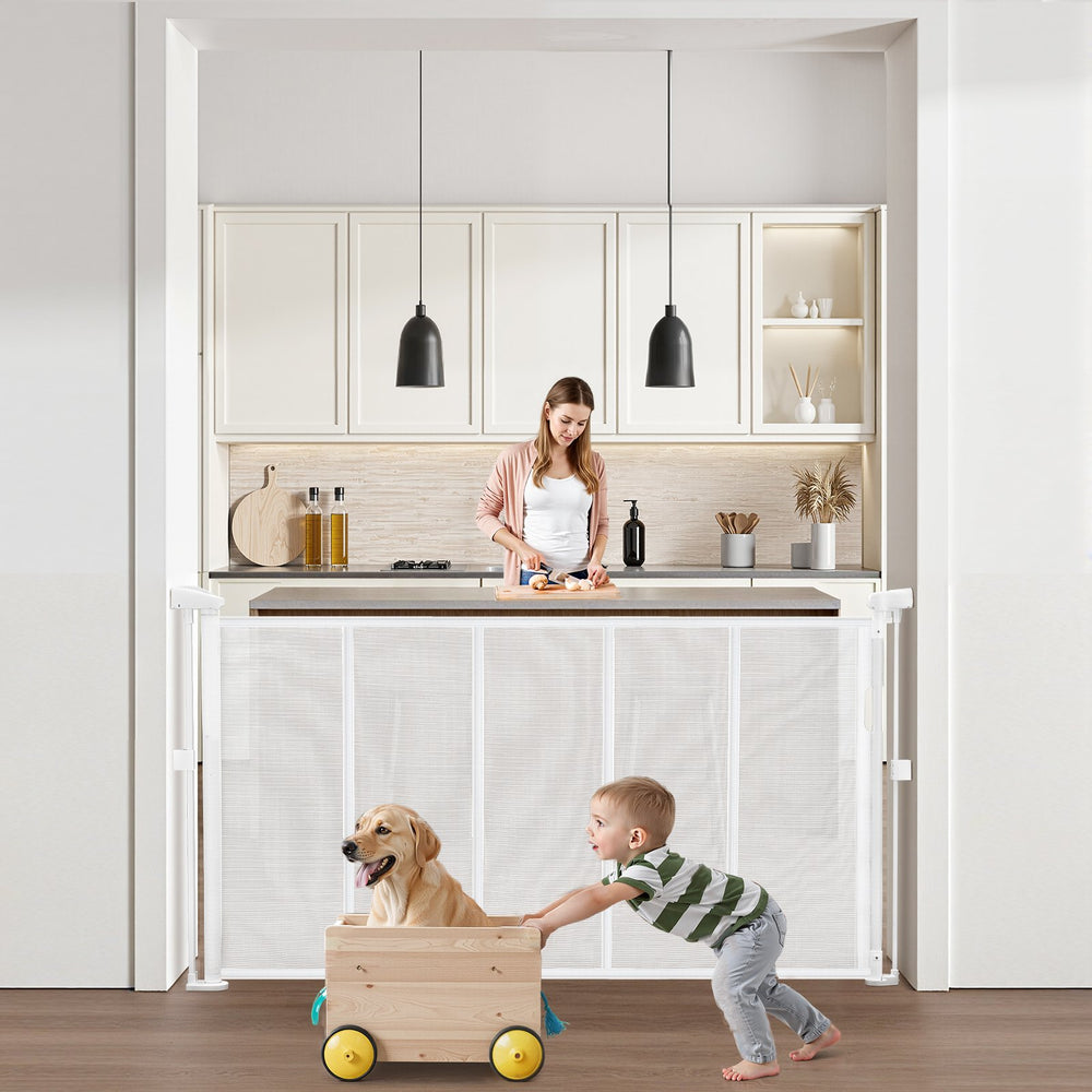 Vevor Retractable Baby Gate 34" x 55" White Mesh for Kids & Pets New