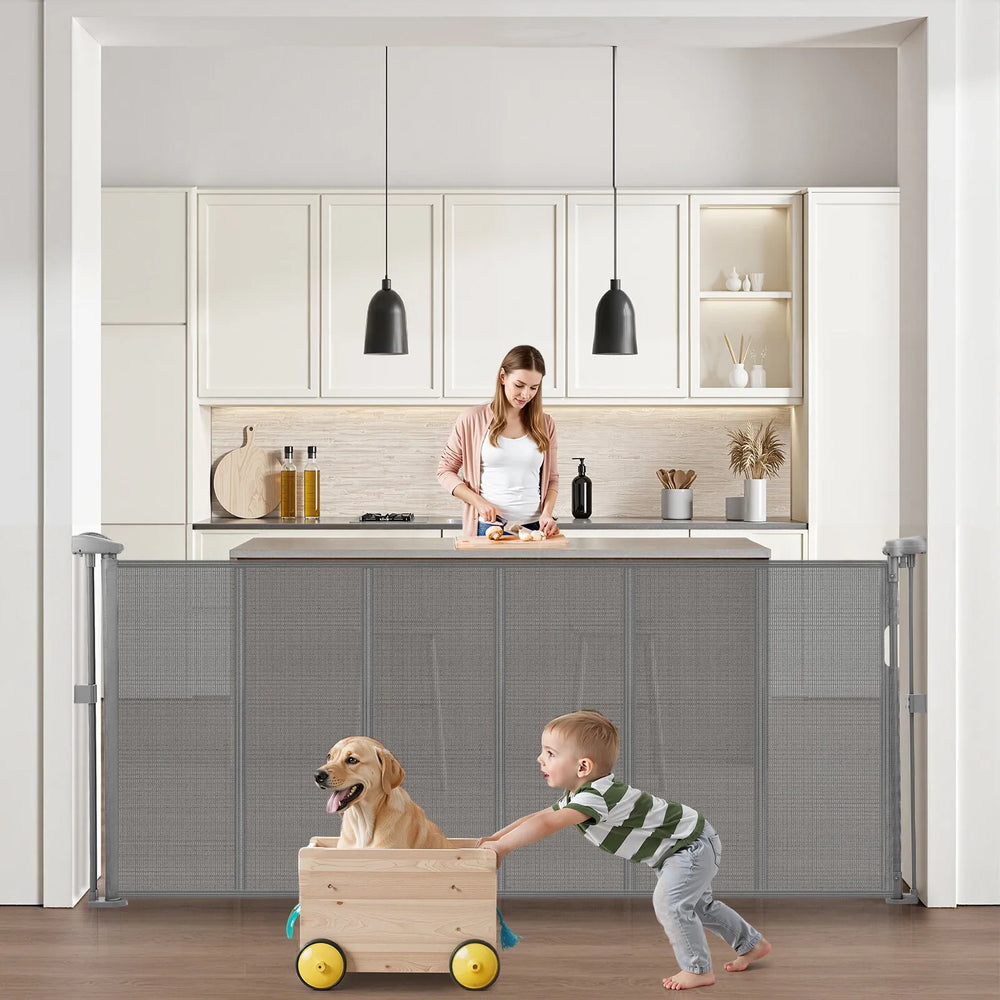 Vevor Retractable Baby Gate 34" x 71" Gray Mesh for Kids & Pets New