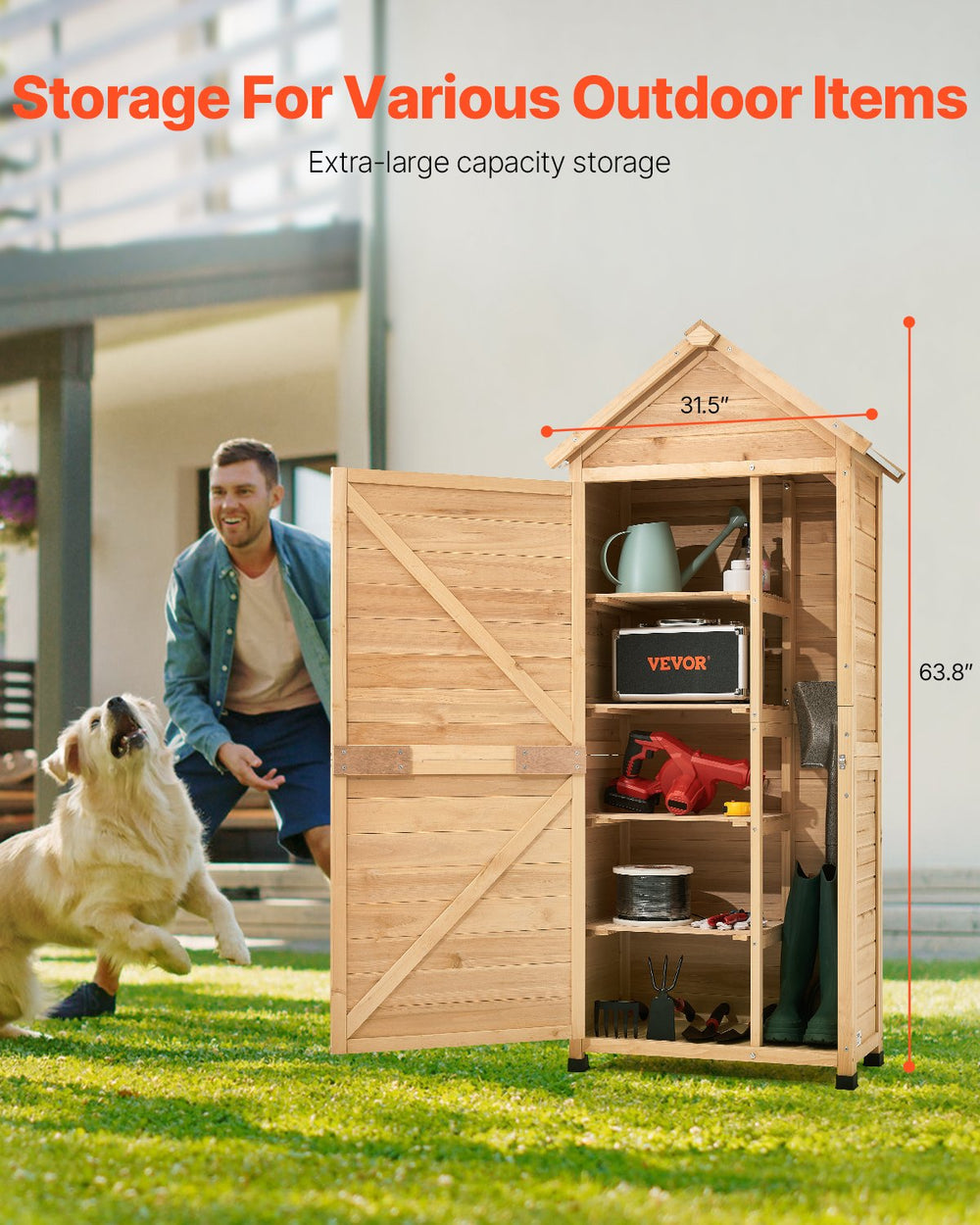 Vevor Outdoor Storage Shed Wooden Waterproof 28" x 63" with Sloping Roof New