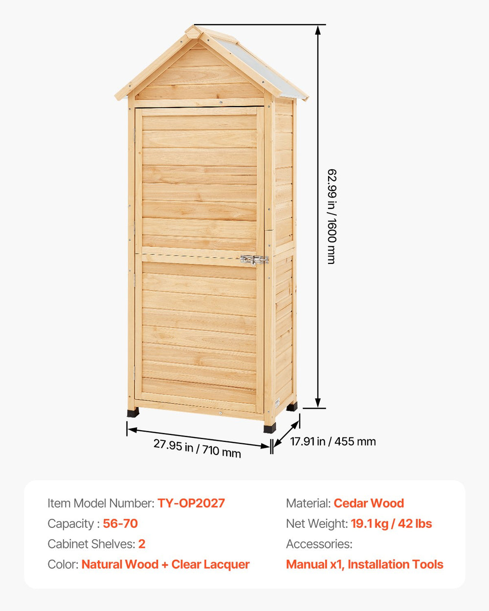 Vevor Outdoor Storage Shed Wooden Waterproof 28" x 63" with Sloping Roof New