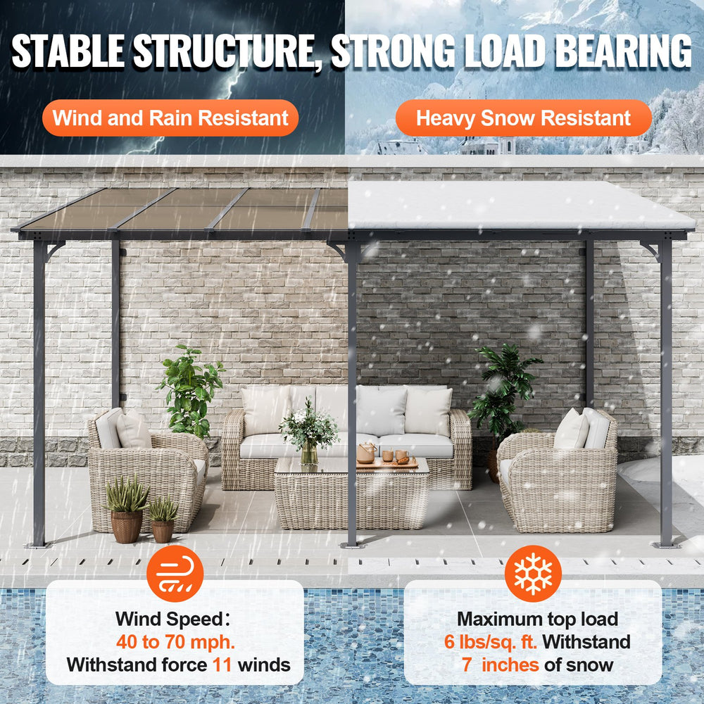 Vevor Lean-To Gazebo for Patio 10' x 14' Hard Top Pergola Aluminum Frame New