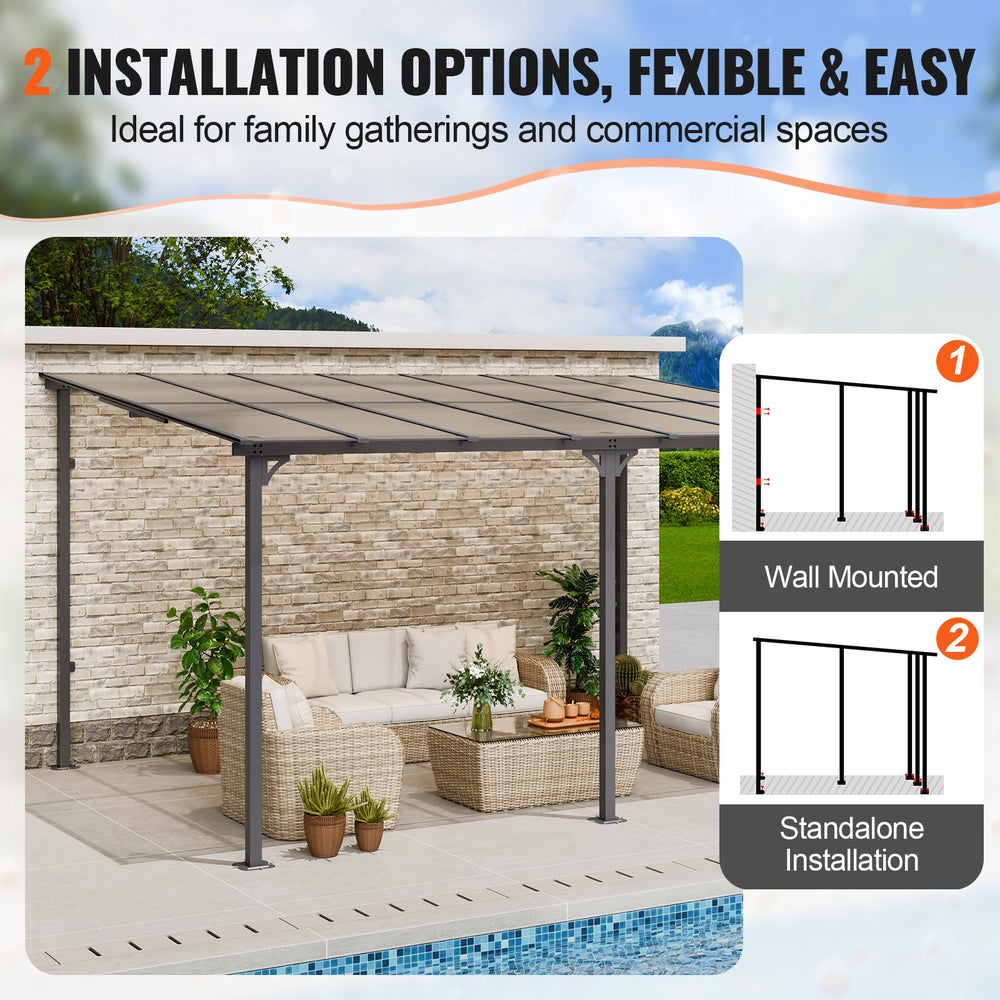 Vevor Lean-To Gazebo for Patio 10' x 14' Hard Top Pergola Aluminum Frame New
