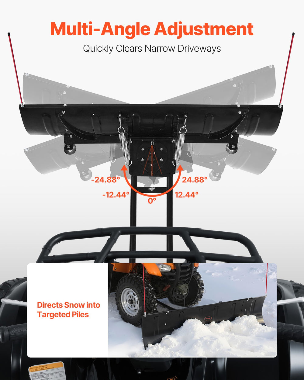 Vevor Snow Plow Kit 43"/60" Width Adjustable Blade Universal Mount for UTV New