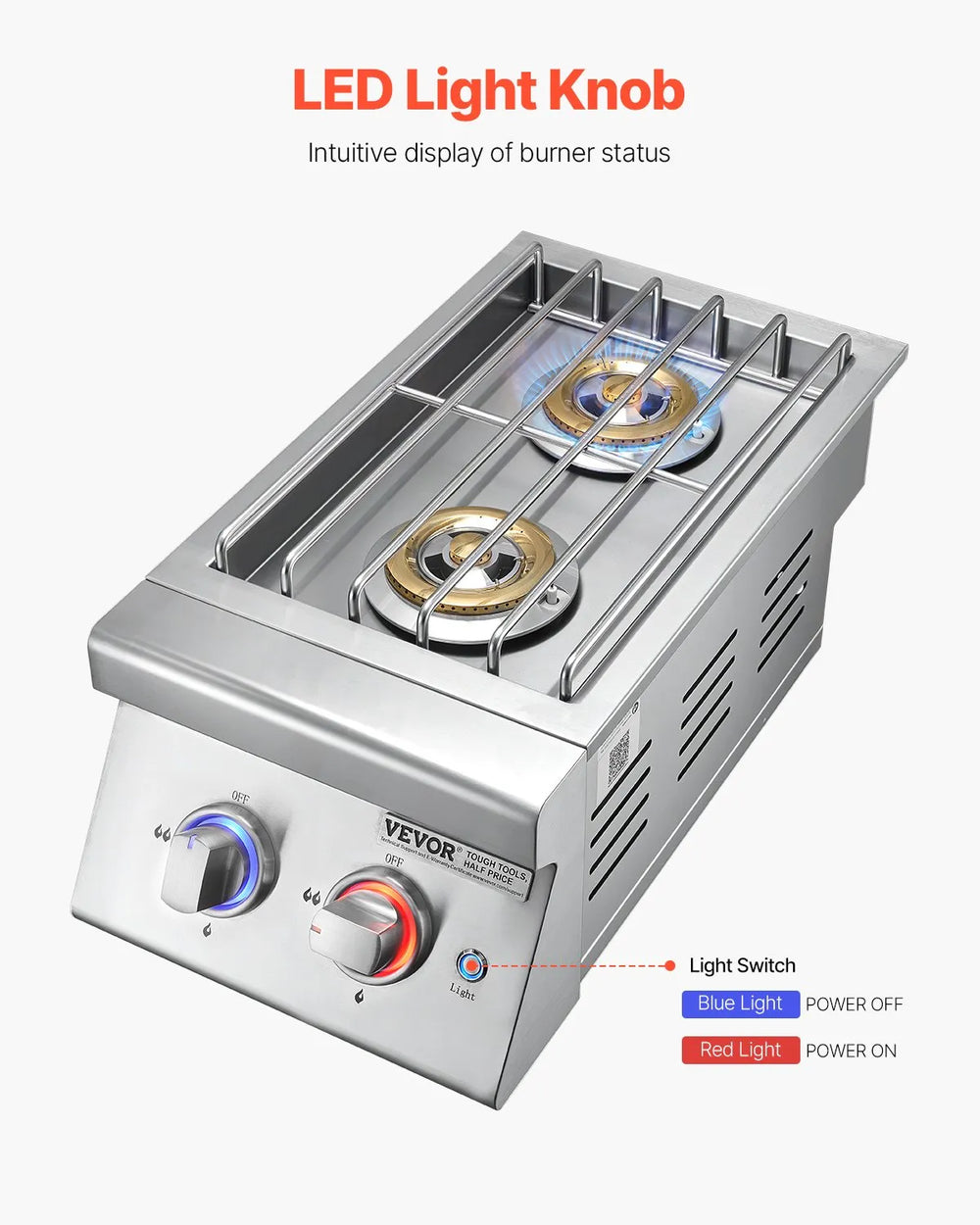Vevor Double Side Burner 2 x 17,000 BTU Natural Gas and Propane New
