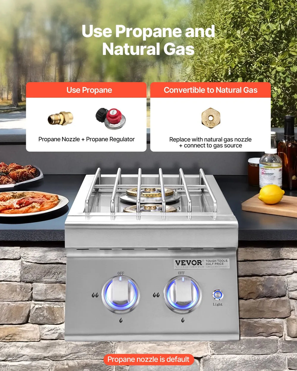 Vevor Double Side Burner 2 x 17,000 BTU Natural Gas and Propane New