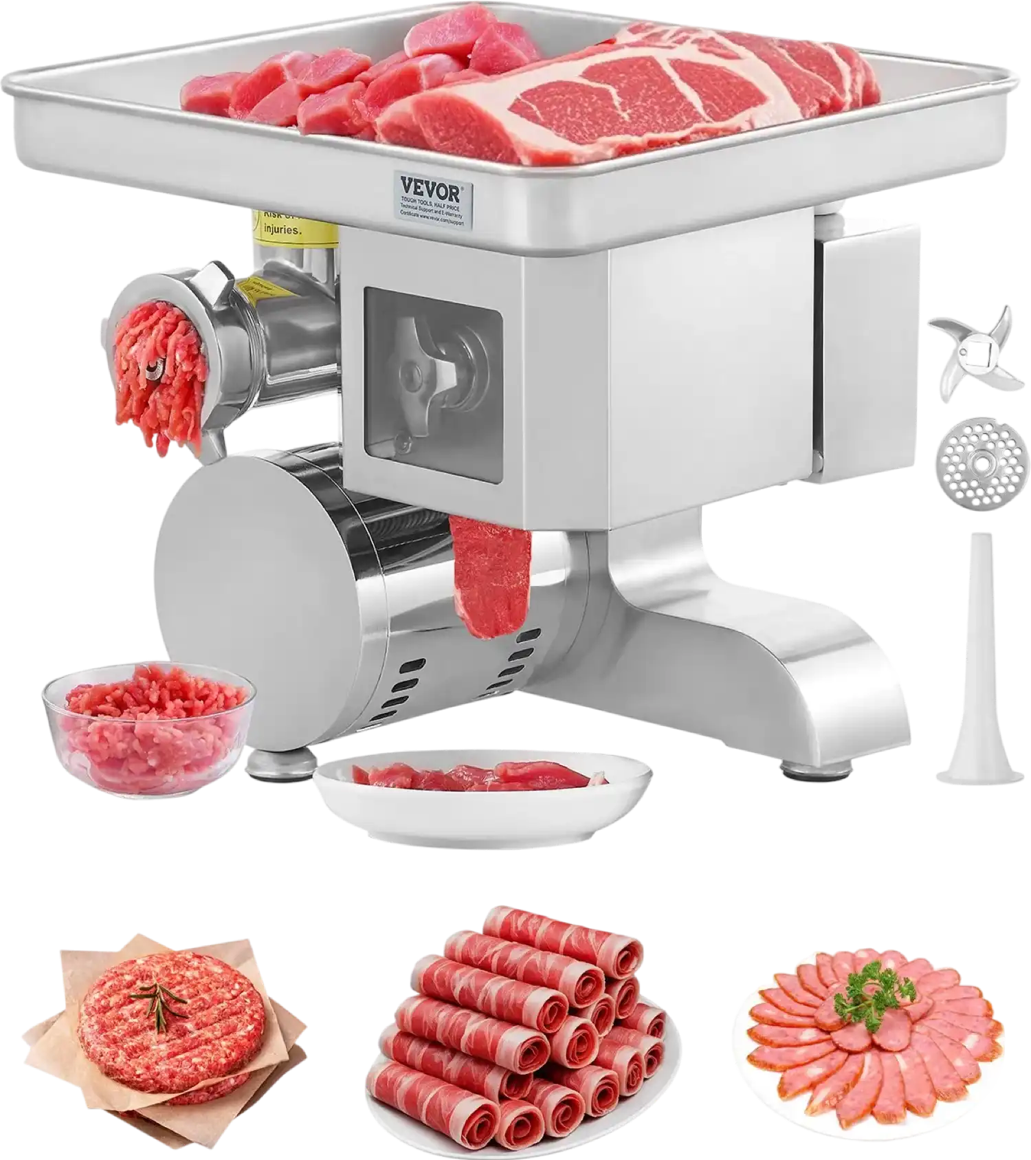 Vevor Electric Meat Grinder Slicer Multifunctional 11 Lbs/Min 700W Stainless Steel Sausage Stuffer New