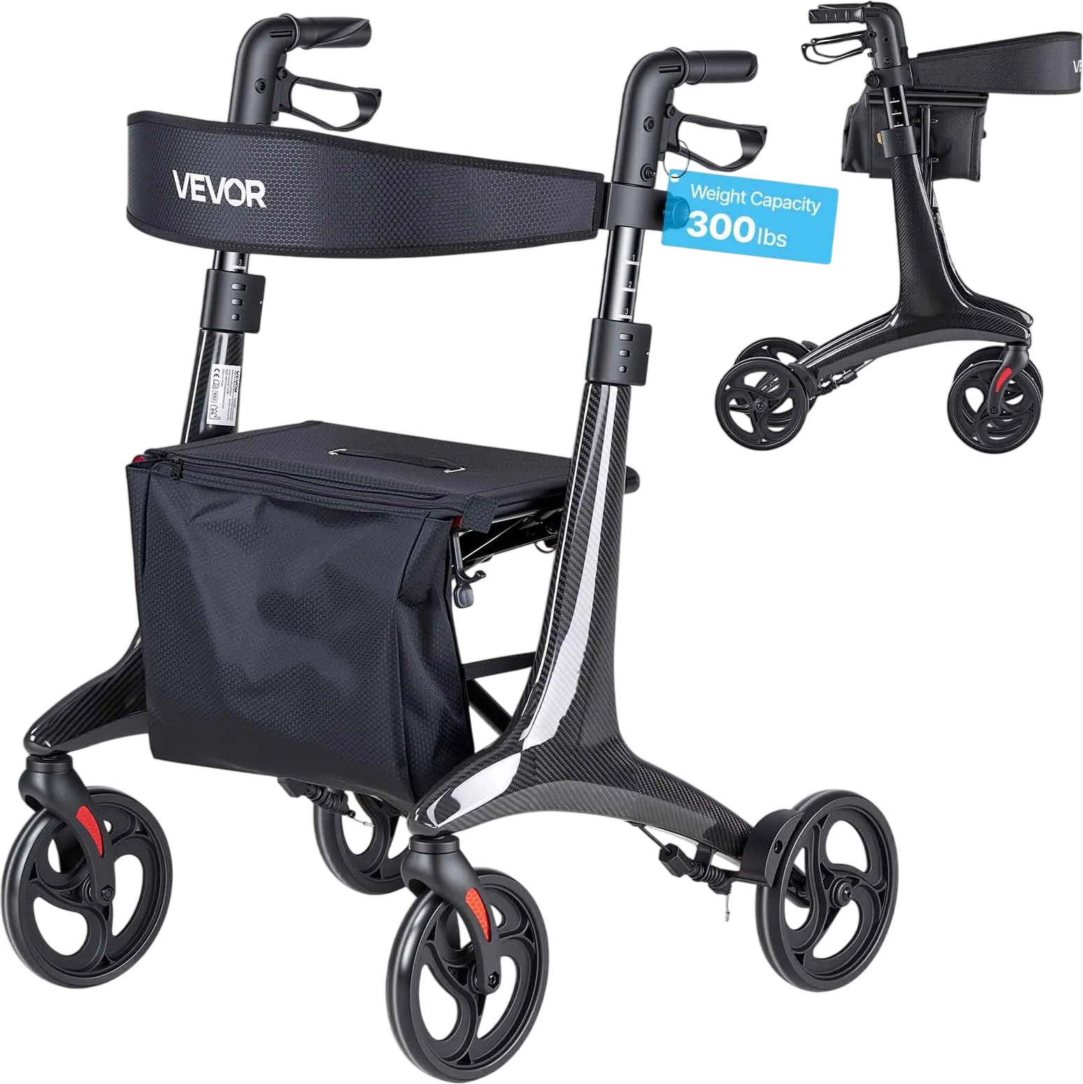 Vevor Rollator Walker with Seat Foldable Lightweight 8