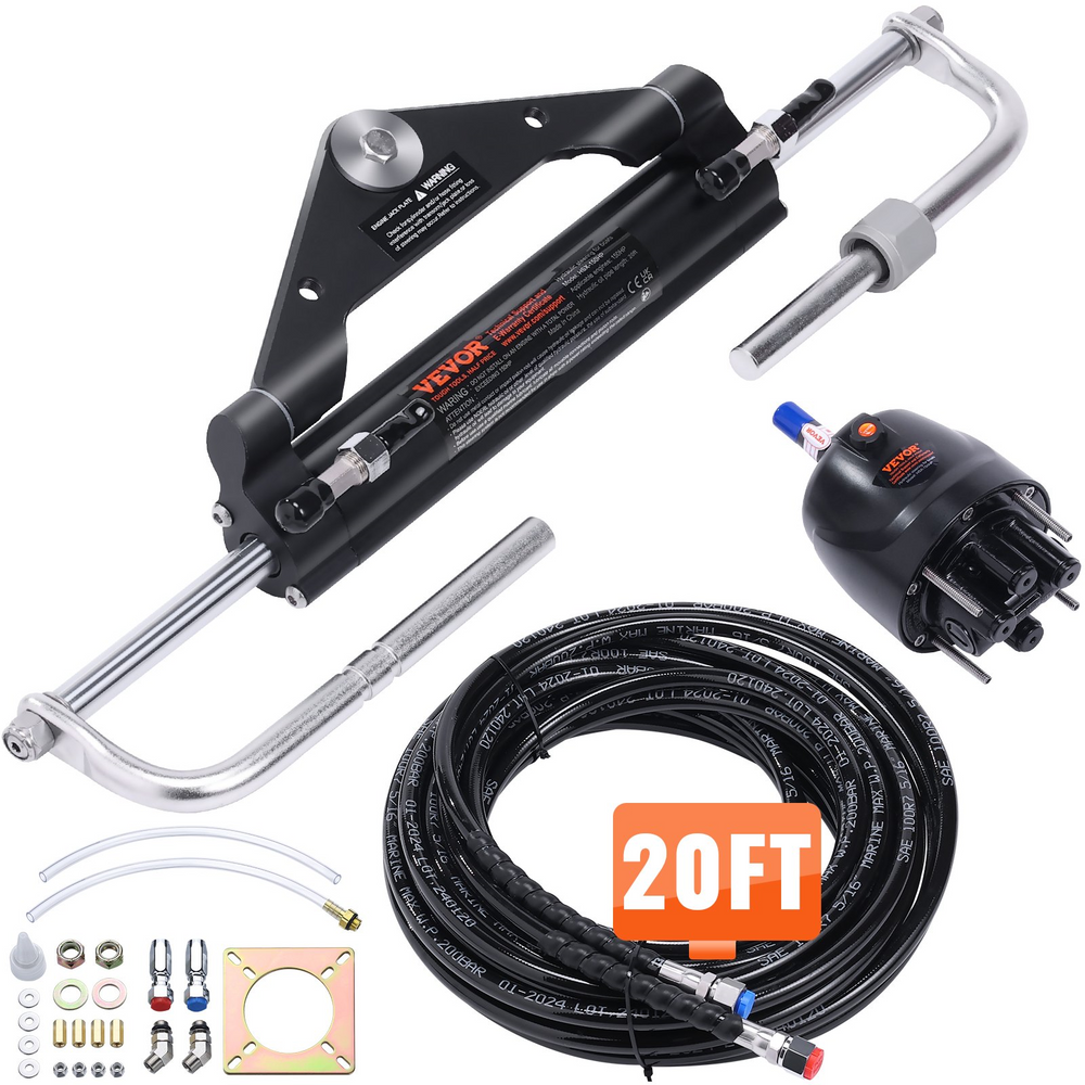 Vevor Hydraulic Outboard Steering Kit System 150 HP 20' Hose Helm Pump 2-Way Lock for Single Engine Boat New