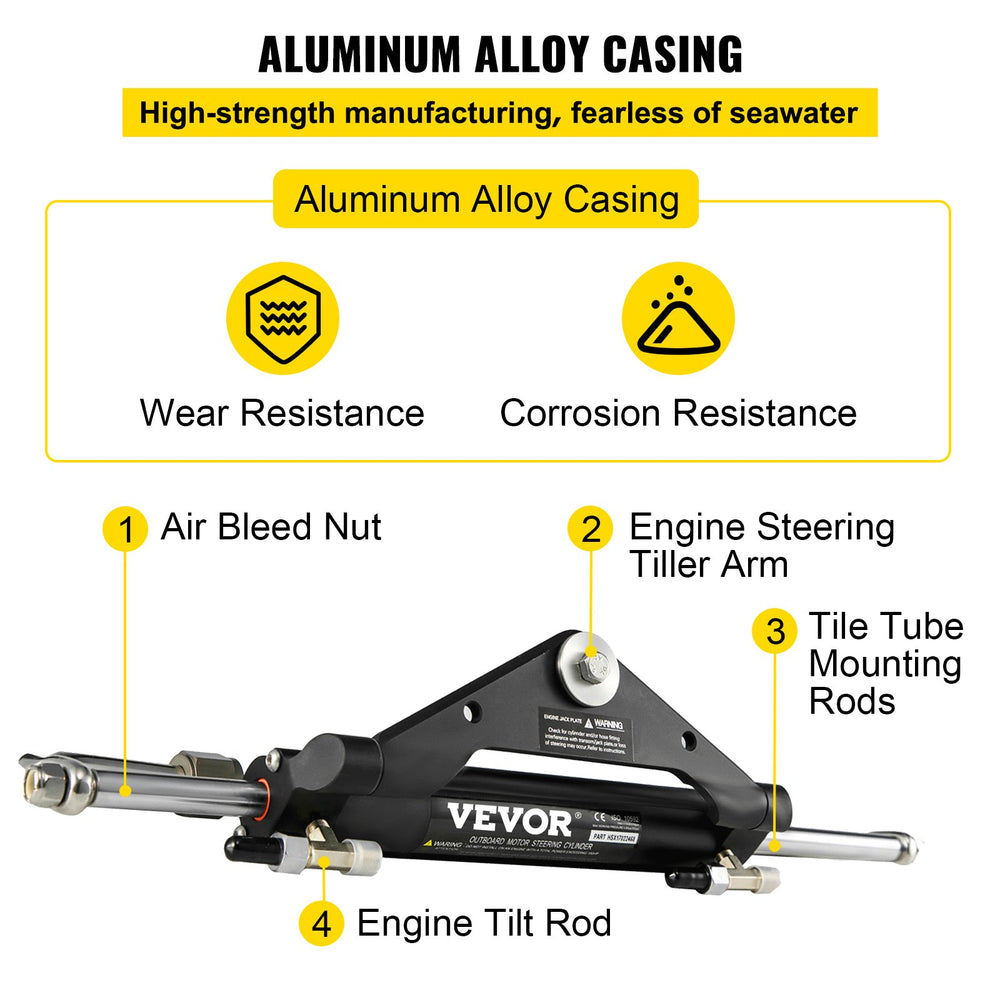 Vevor Hydraulic Steering Cylinder HC4645H Front Mount for 150HP Boats New
