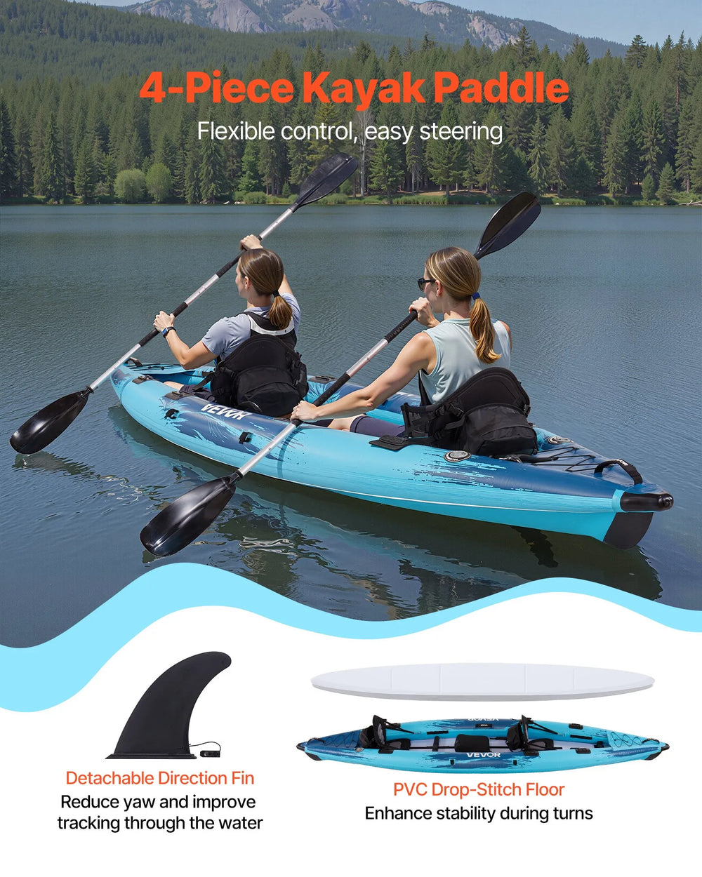 Vevor Inflatable Kayak 2-Person Drop-Stitch Floor 700 lbs. Capacity New
