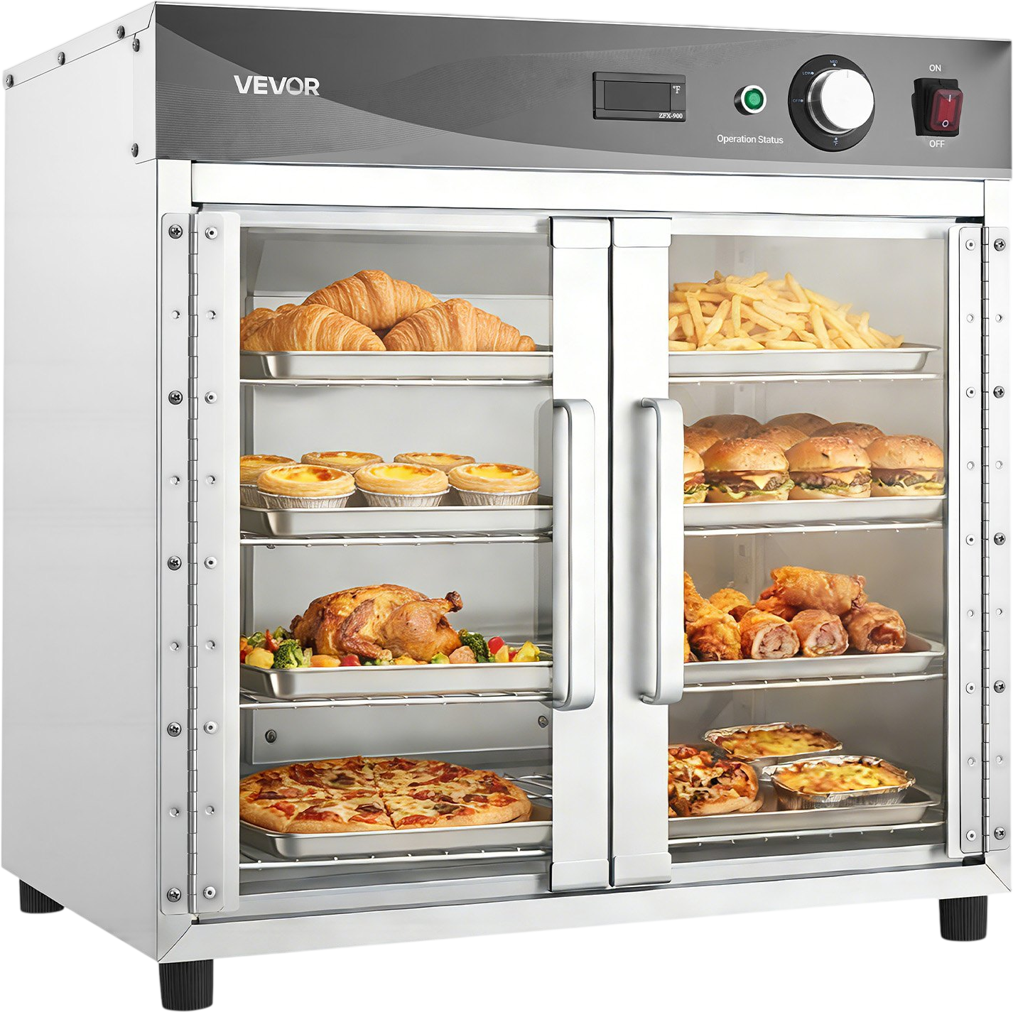 Vevor Electric Hot Box Food Warmer 4-Tier 80-185°F with Water Tray Glass Doors 800W New