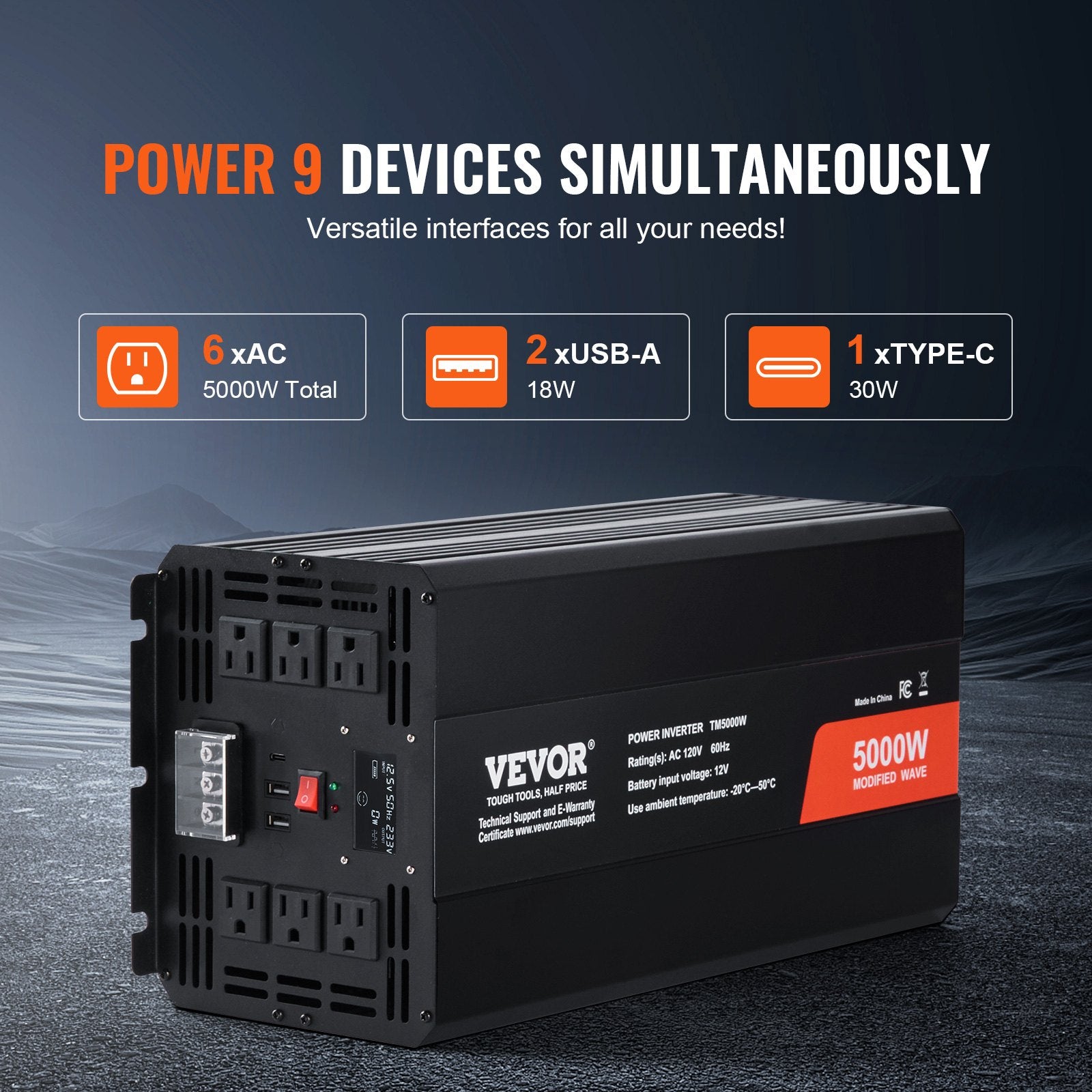 Vevor Modified Sine Wave Inverters 5000W DC 12V to AC 120V w