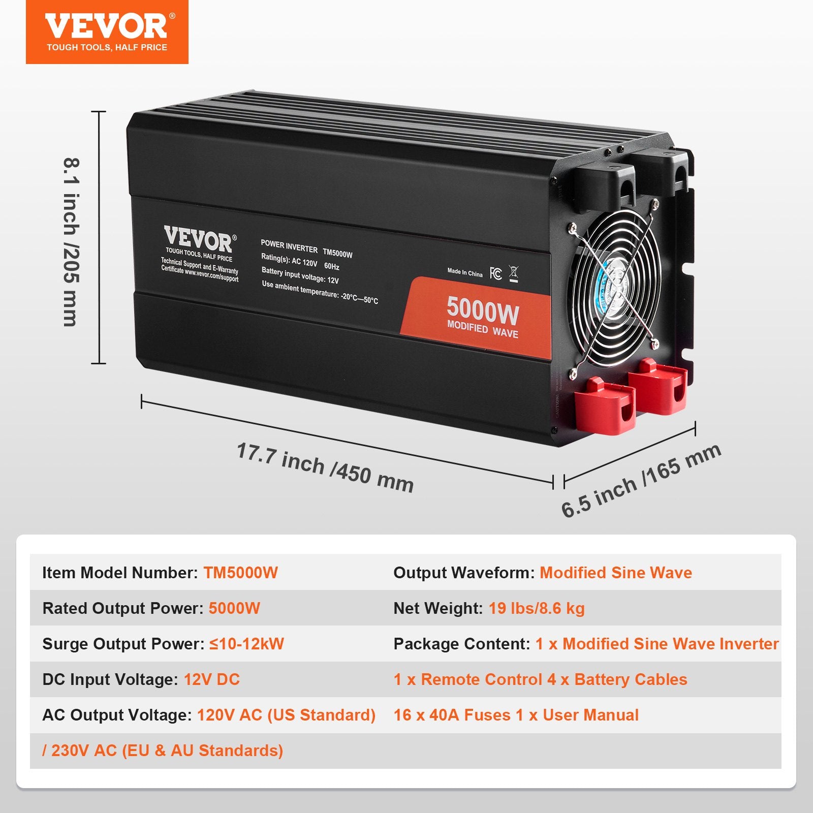 Vevor Modified Sine Wave Inverters 5000W DC 12V to AC 120V w